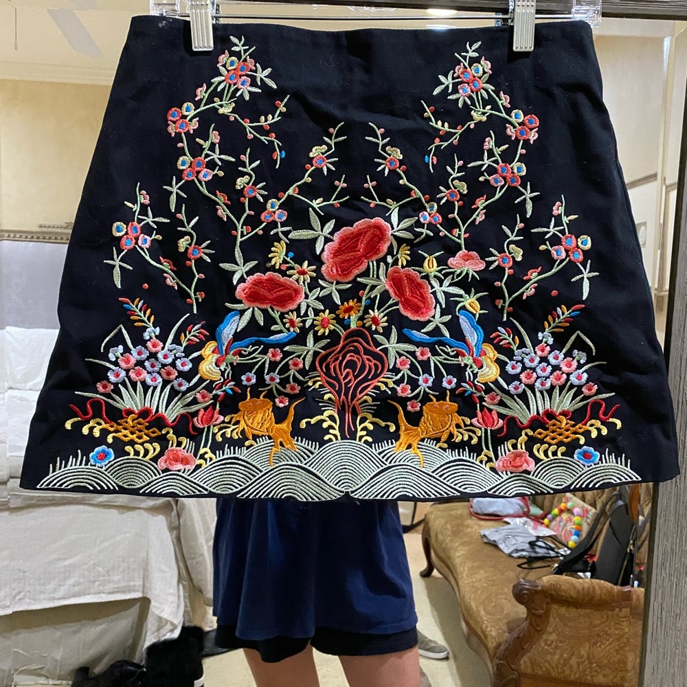Zara Floral Embroidered Skirt